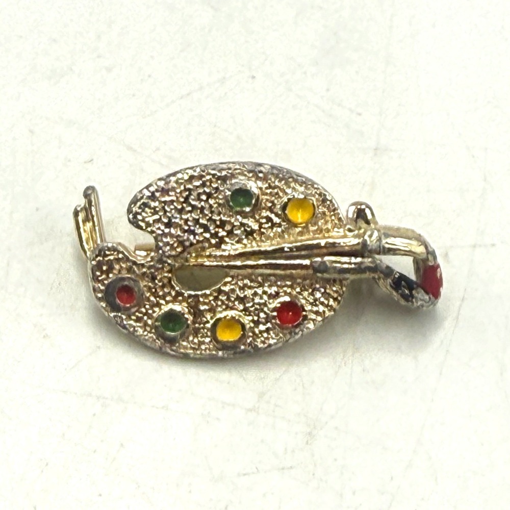 Vtg Gerrys Gold Tone Artist Palette Enamel Paint Brush Brooch Pin Multi-Color